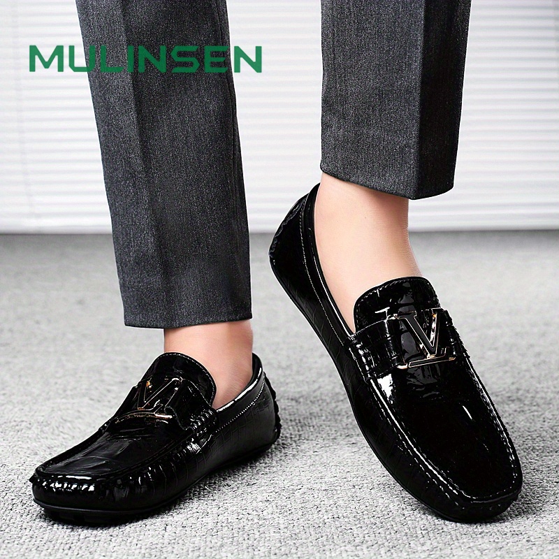 Mens shiny sale black loafers