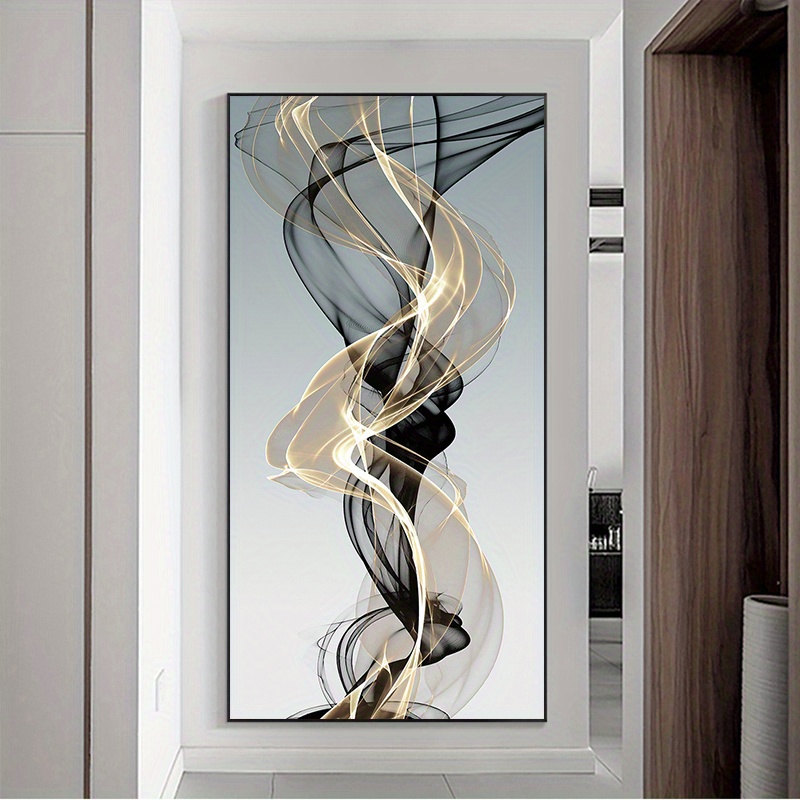 Nordic Modern Luxurious Abstract Ribbon Oil Painting Golden - Temu