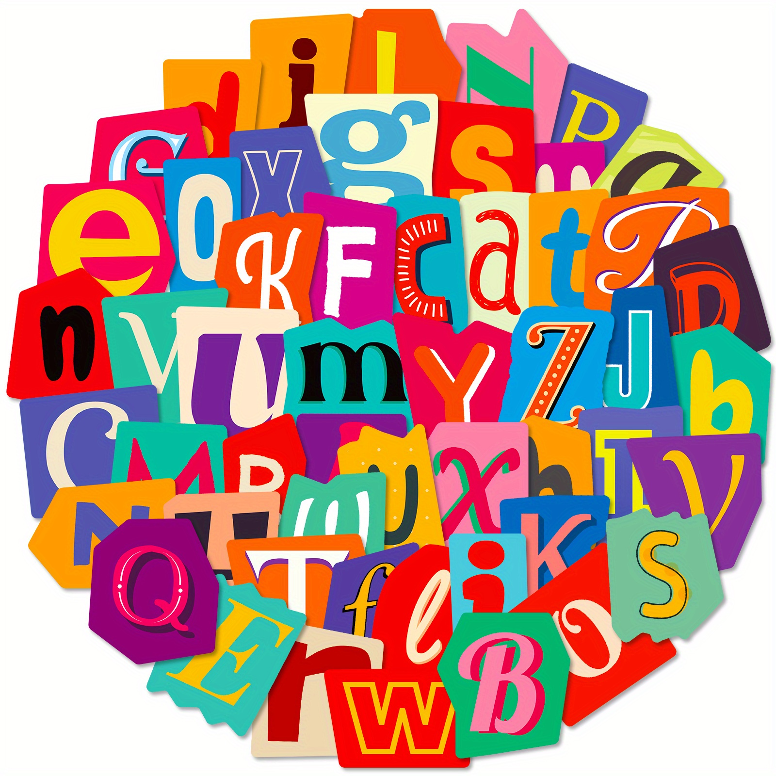 50pcs Colorful Letter Sticker Decorative Alphabet Decals for Diary Scrapbook