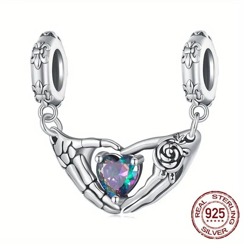 S925 Sterling Silver 3d Hand Pattern Heart Colorful - Temu