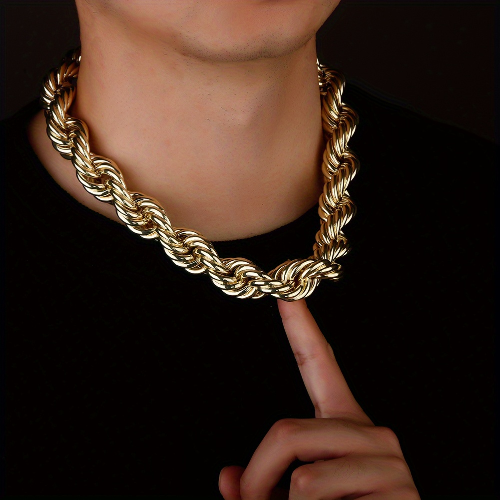 Huge Mens 14k Gold Plated Chain Hollow Rope Dookie 25MM x 30 Hip Hop  Necklace