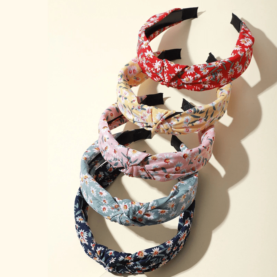 E-shop 5-teiliges Blumen- & Breitband für Haare – Koreanischer/Japanischer Stil Stoffhaarband mit Mehrfach-Blumenmuster, Breites Haarband für normales