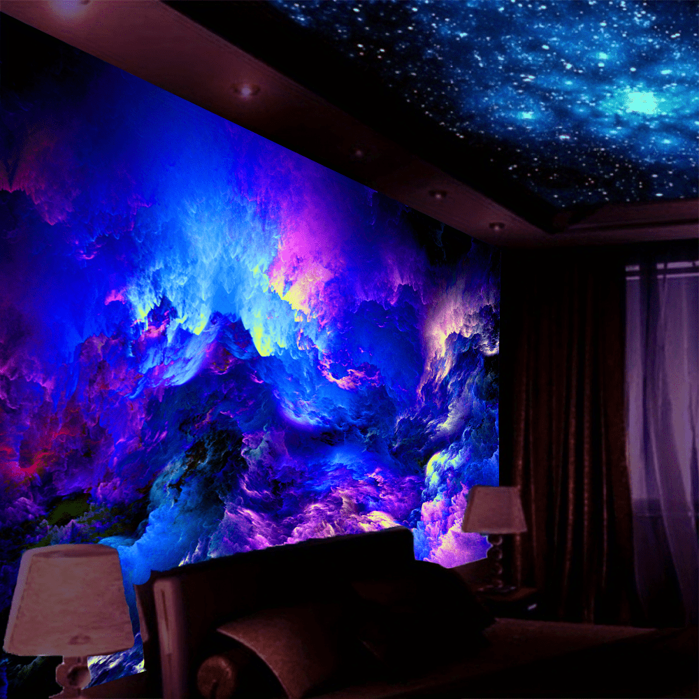 E-shop Farbenfroher moderner Galaxie-Fluoreszenz-Wandteppich, Weltraum--UV-Schwarzlicht-Wandteppich, Wandbehang für Wohnzimmer, Schlafzimmer, Büro,