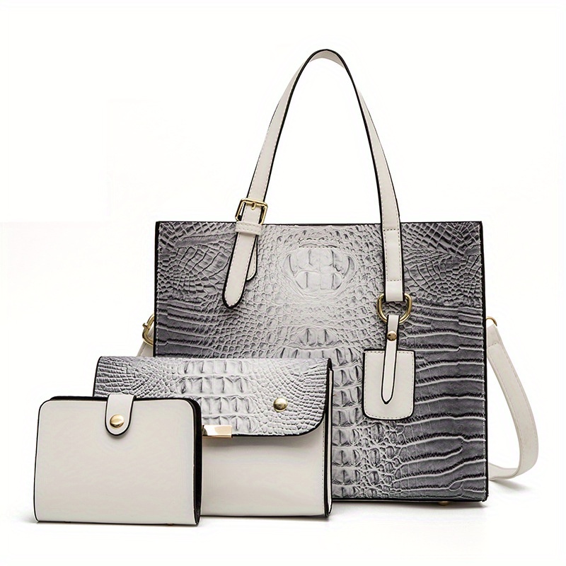 3pcs Luxury Crocodile Pattern Tote Bag Set Womens Glossy Large Handbag  Crossbody Bag Clutch Purse Credit Card Holder - Bags & Luggage - Temu  Germany