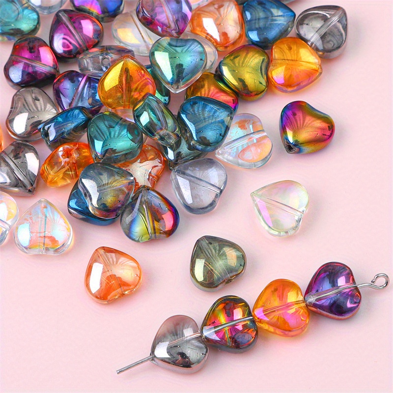 Colorful Heart Shaped Glass Beads Straight Hole Beads Making - Temu Canada