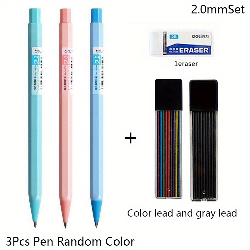 Mechanical Pencils Set, 4 Pieces Automatic Metal Mechanical Pencils, 8  Pieces HB Pencil Replaceable Refills and 2 Pieces Erasers for Home, School