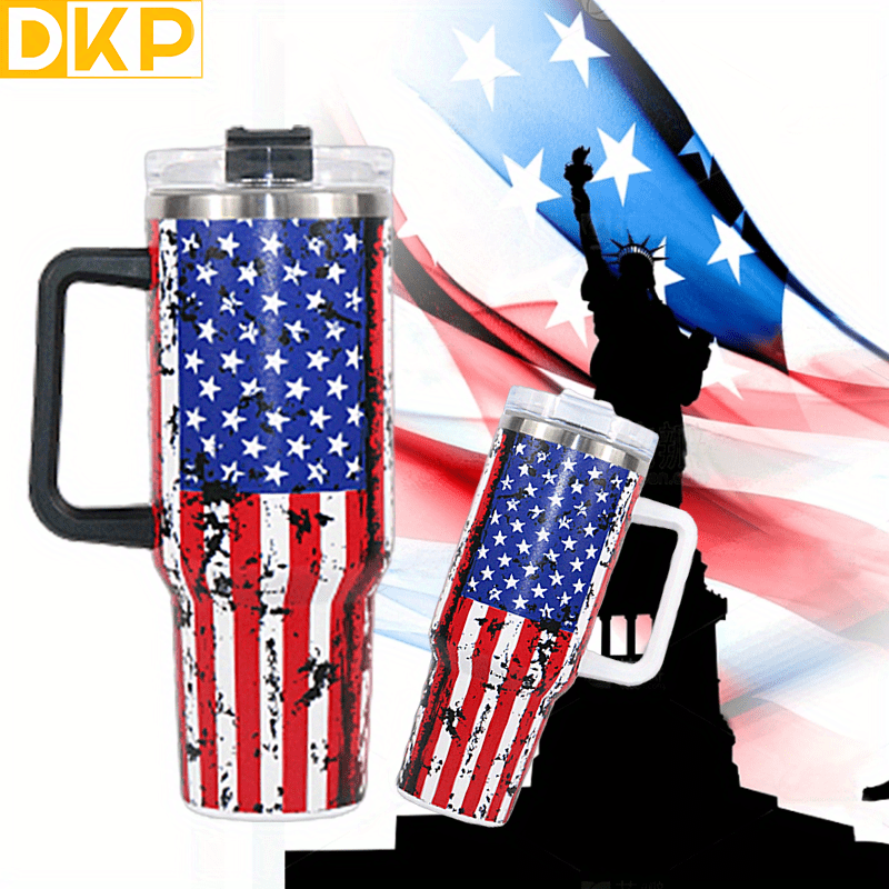 Us Flag Tumbler With Lid And Straw Stainless Steel Thermal - Temu