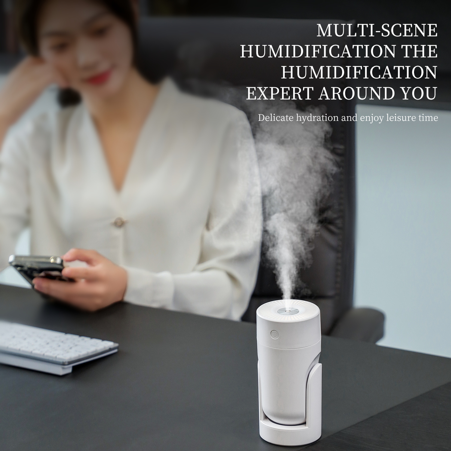 1pc 220ml adjustable angle shakable head humidifier 2 mist modes usb personal desktop humidifier for home office or yoga essential oil diffuser with no water auto off protection seven color light switch at will pink black white details 5