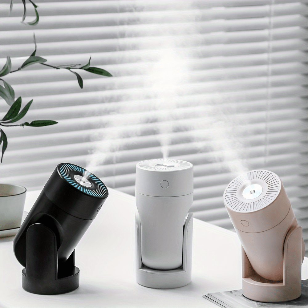 1pc 220ml adjustable angle shakable head humidifier 2 mist modes usb personal desktop humidifier for home office or yoga essential oil diffuser with no water auto off protection seven color light switch at will pink black white details 6