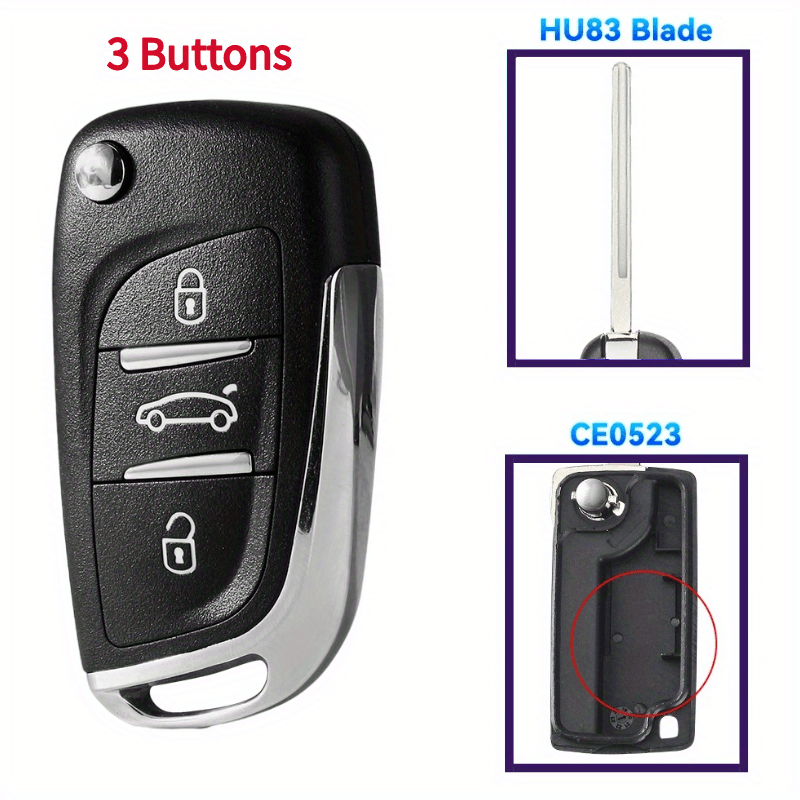 jingyuqin CE0523 Modified Flip Key Shell For Citroen C2 C4 C5 Berlingo  Xsara Picasso Peugeot 306 407 807 Partner VA2/HU83 2/3BTN