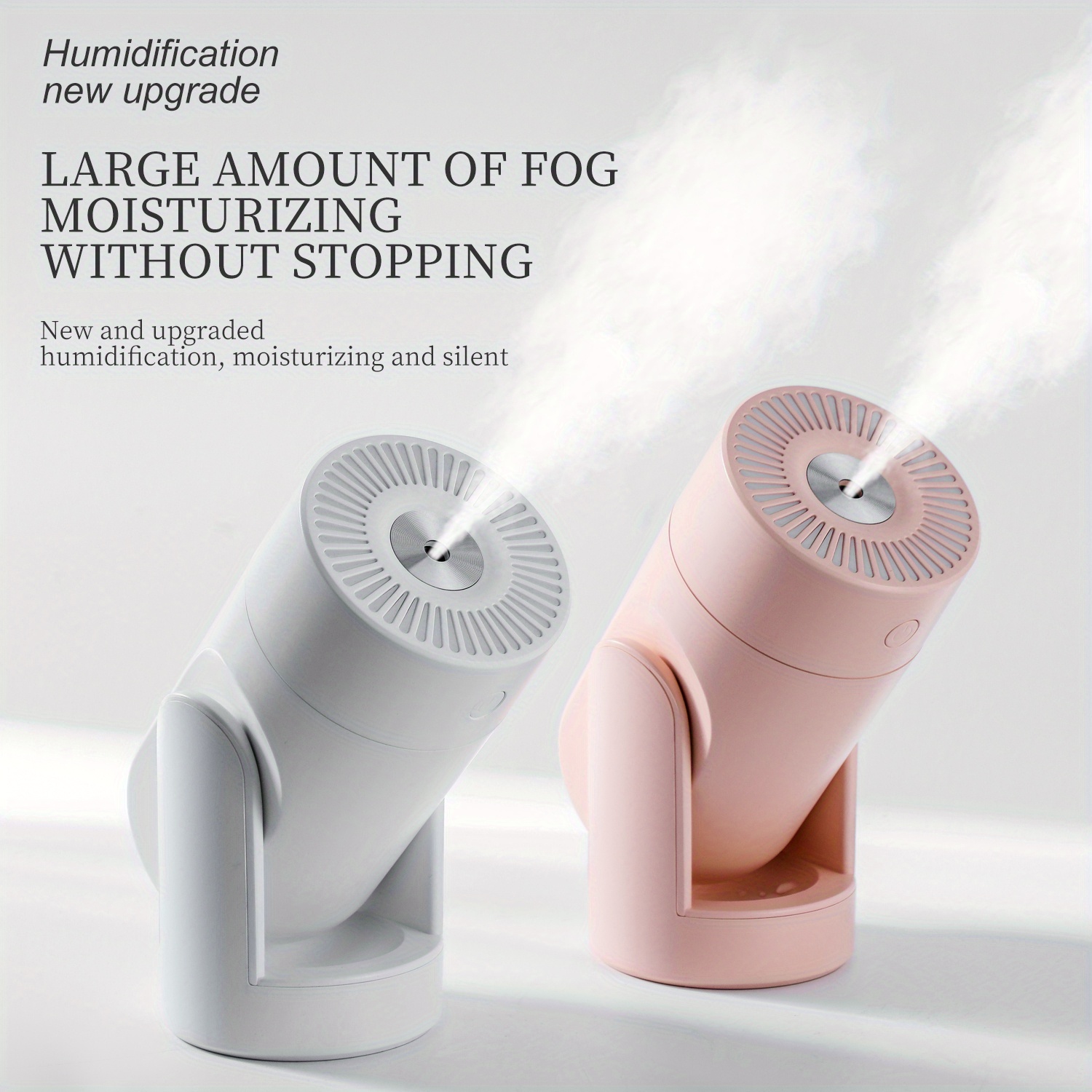 1pc 220ml adjustable angle shakable head humidifier 2 mist modes usb personal desktop humidifier for home office or yoga essential oil diffuser with no water auto off protection seven color light switch at will pink black white details 10