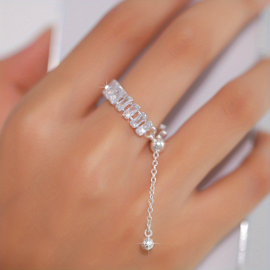 Fashionable Trendy Jewelry Adjustable Geometric Square Synthetic Zirconia Ring