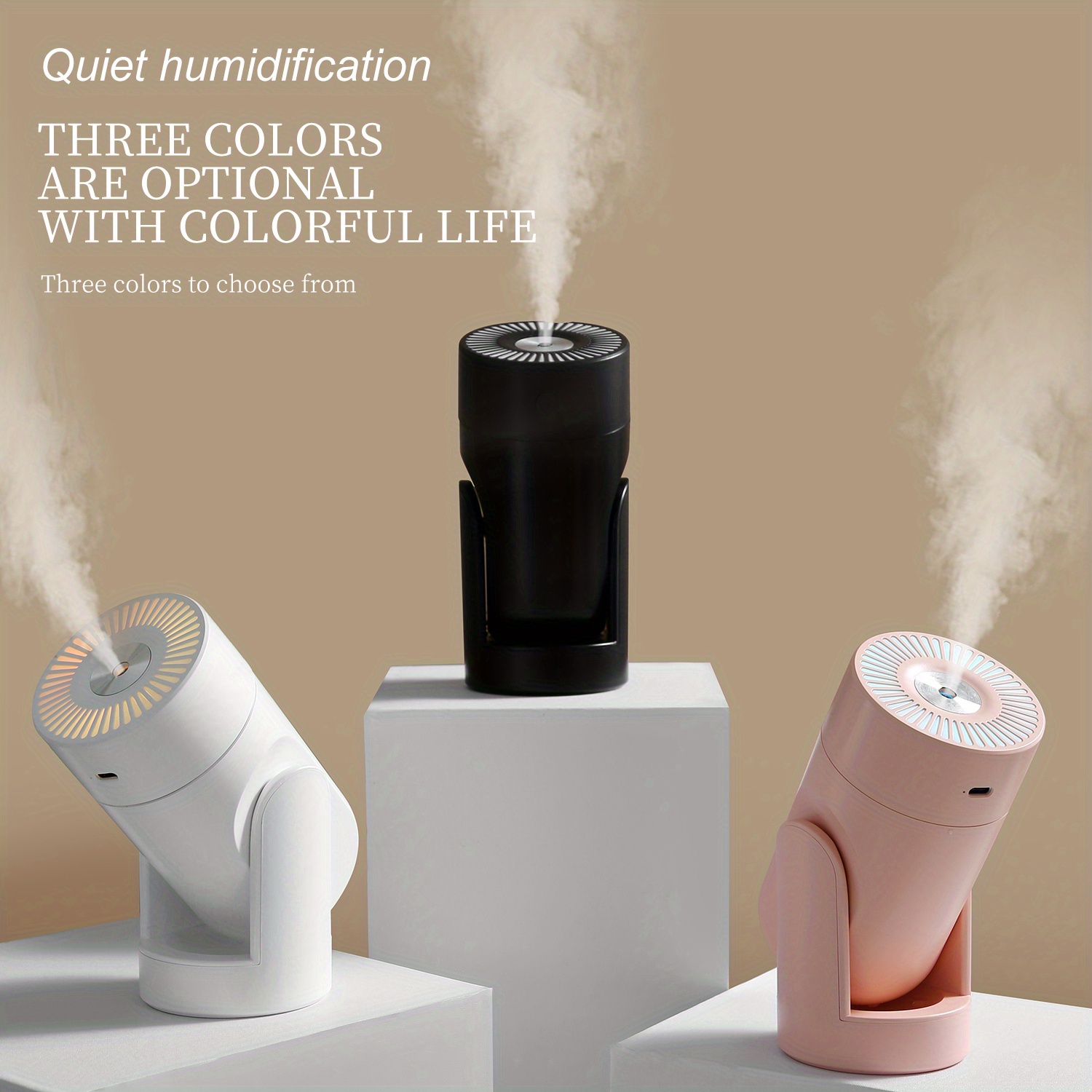 1pc 220ml adjustable angle shakable head humidifier 2 mist modes usb personal desktop humidifier for home office or yoga essential oil diffuser with no water auto off protection seven color light switch at will pink black white details 1