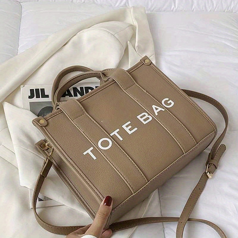 Stylish Letter Print Tote Bag For Women, Vintage Vegan Leather Satchel Purse,  Large Capacity Crossbody Bag With Wide Strap - Temu