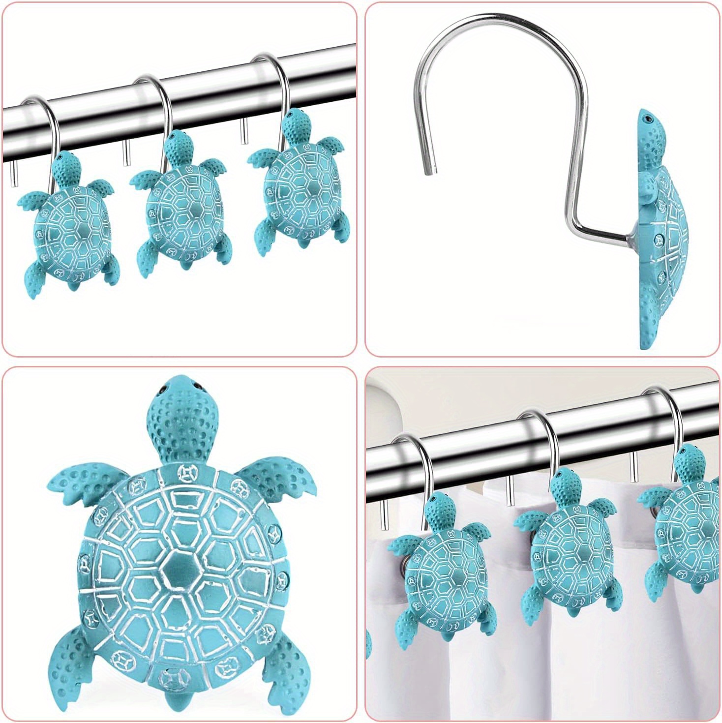 Shower Curtain Hooks Rings Sea Turtles Bathroom Metal Shower - Temu