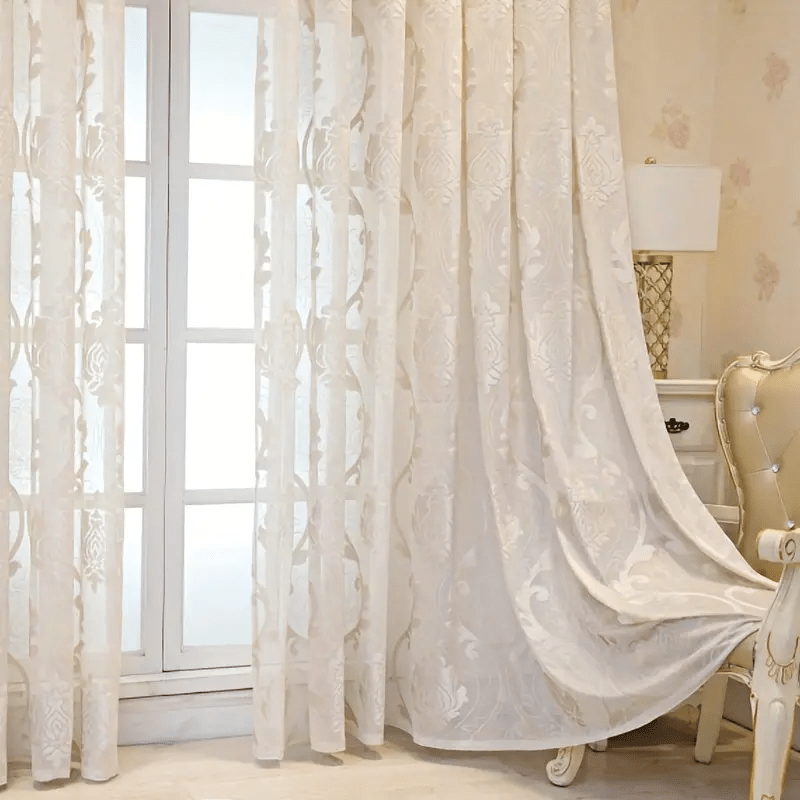 Allure Luxury Jacquard Mocha and Pastel Blue Lace Curtain