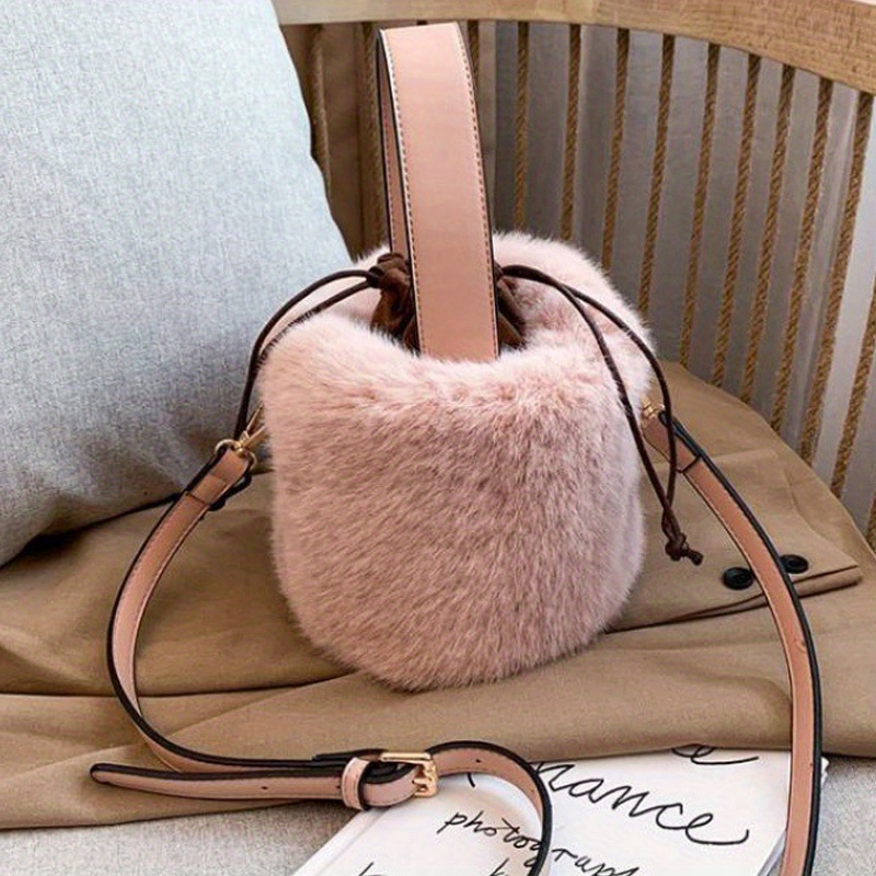 Mini Plush Cherry Bucket Bag Kawaii Faux Fur Crossbody Bag Trendy