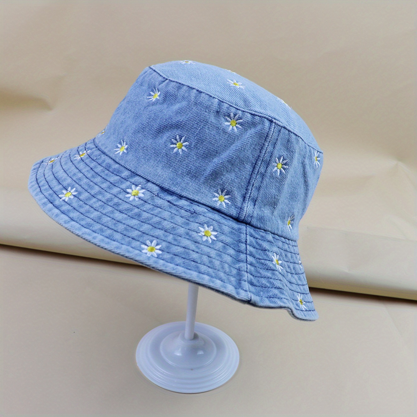 Classic Blue Denim Bucket Hat Trendy Washed Distressed Casual