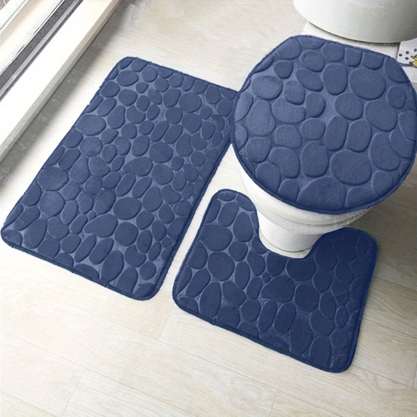 BYSURE Navy Blue Memory Foam Bathroom Rug Set 3 Piece Non Slip Extra  Absorbent Shaggy Bathroom Mats and Rugs Sets, Soft & Dry Bath Mat Sets for