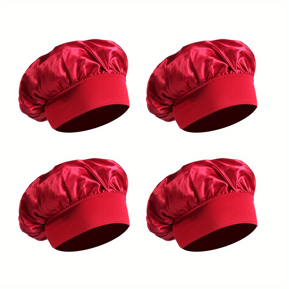 Red * 4 Basics Soft Band, Men's 4pcs Satin Wide Bonnet Hat for Men Women's Sleeping Band,Temu