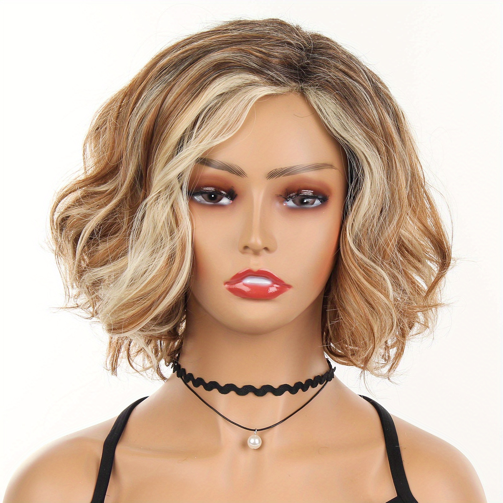 1pc Synthetic Short Wig Slanted Bangs Fluffy Short Curly Hair Heat Resistant Fashion Rose Net Wigs Free Wig Net