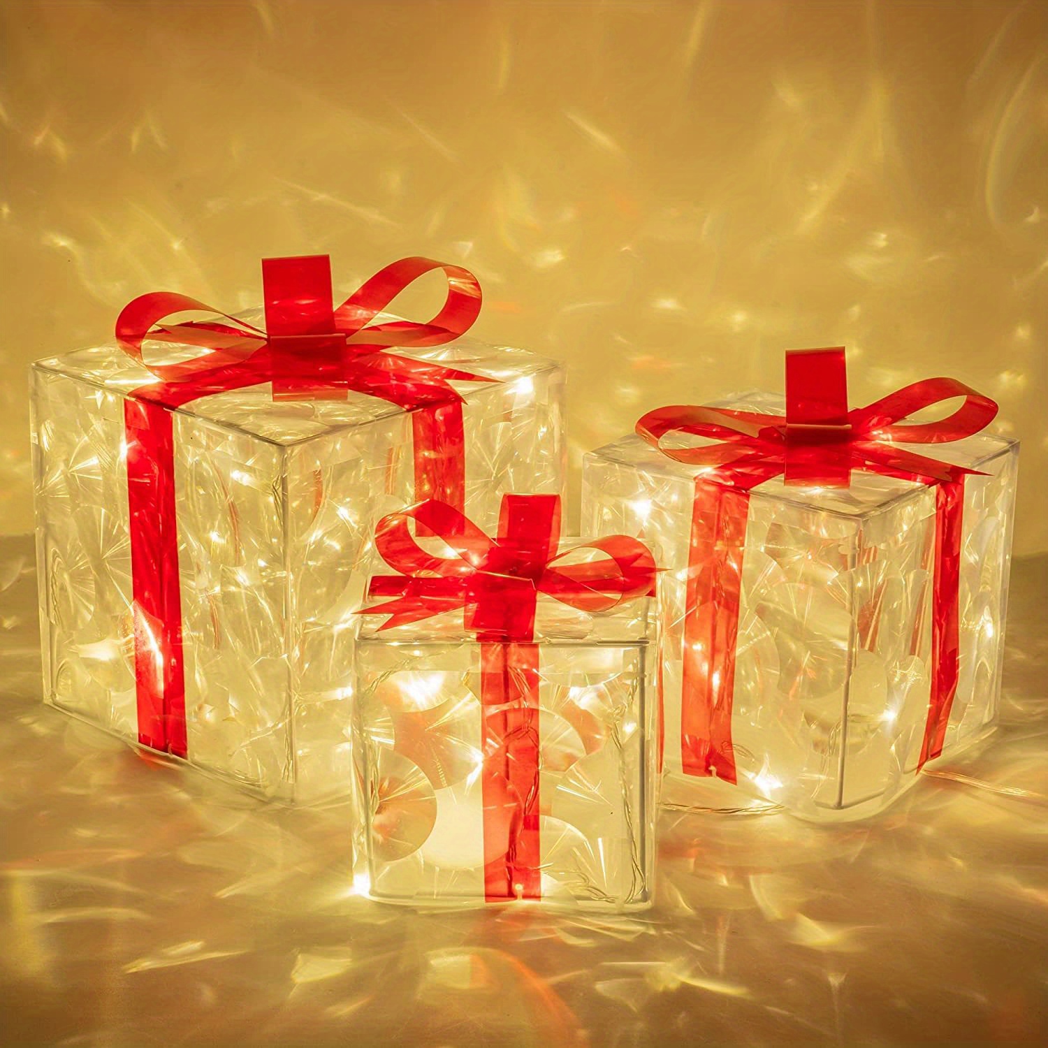 Zonon Cajas de regalo iluminadas de Navidad con lazos, decoraciones de  Navidad al aire libre, caja de regalo iluminada de Navidad para árbol de