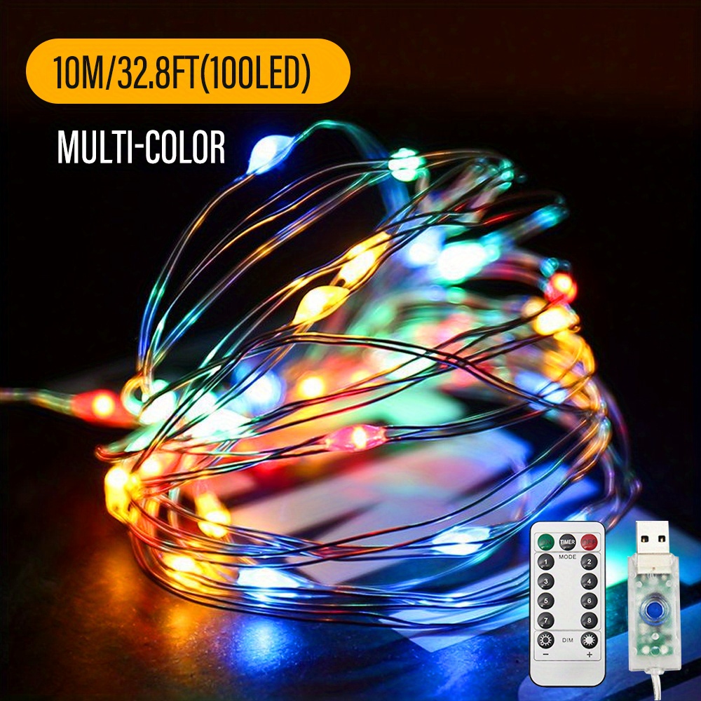 Remote Control LED Fairy Lights, USB, Copper Wire, 32 ft
