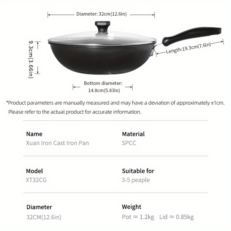 1pc, Woks & Stir-Fry Pans, Griddle, Chef's Pans, 32cm/12.6in Non-Stick Cast  Iron Skillet, For Gas Stove Top And Induction Cooker, PFOA Free, Cookware