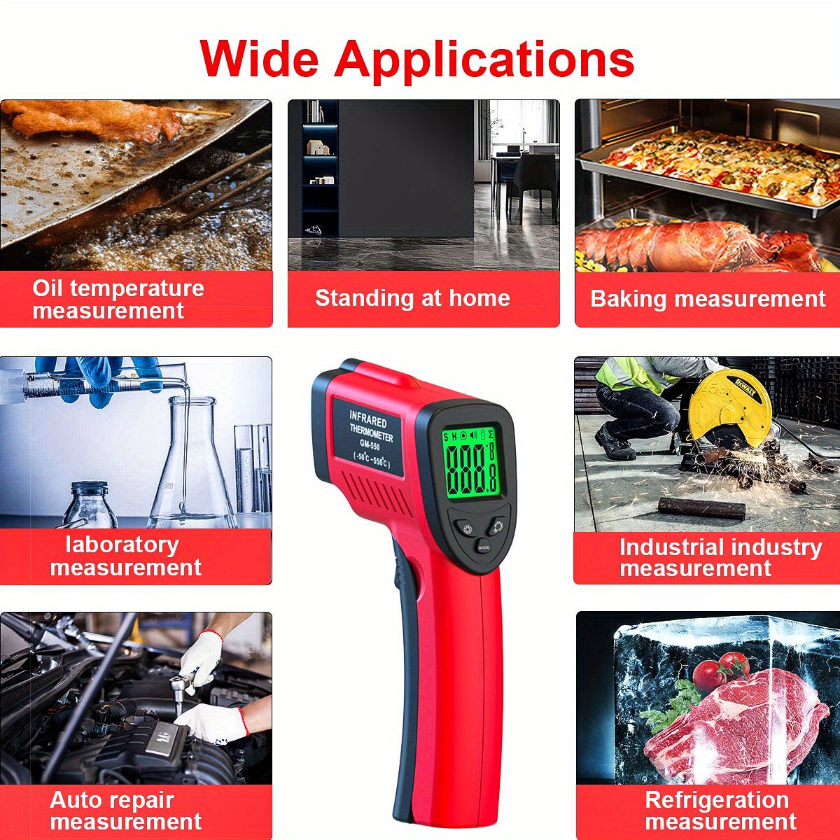 1pc Multifunctional Handheld Infrared Temperature Gun , High Temperature  Gun For Cooking, Pizza Oven, Meat, Grill, Engine, Laser Infrared Surface  Tool