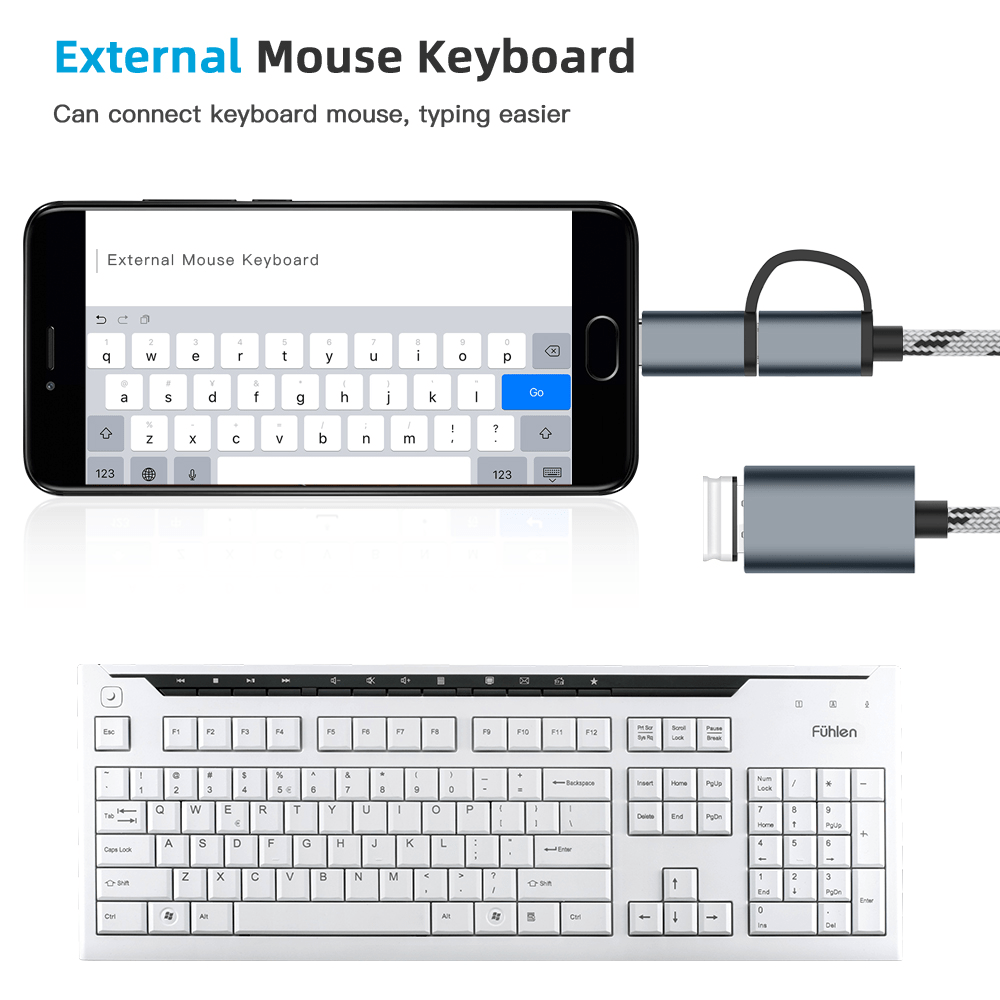 2 In 1 OTG Adapter Cable Nylon Braid USB 3.0 To Micro USB Type C Data Sync Adapter For MacBook U Disk Type-C OTG