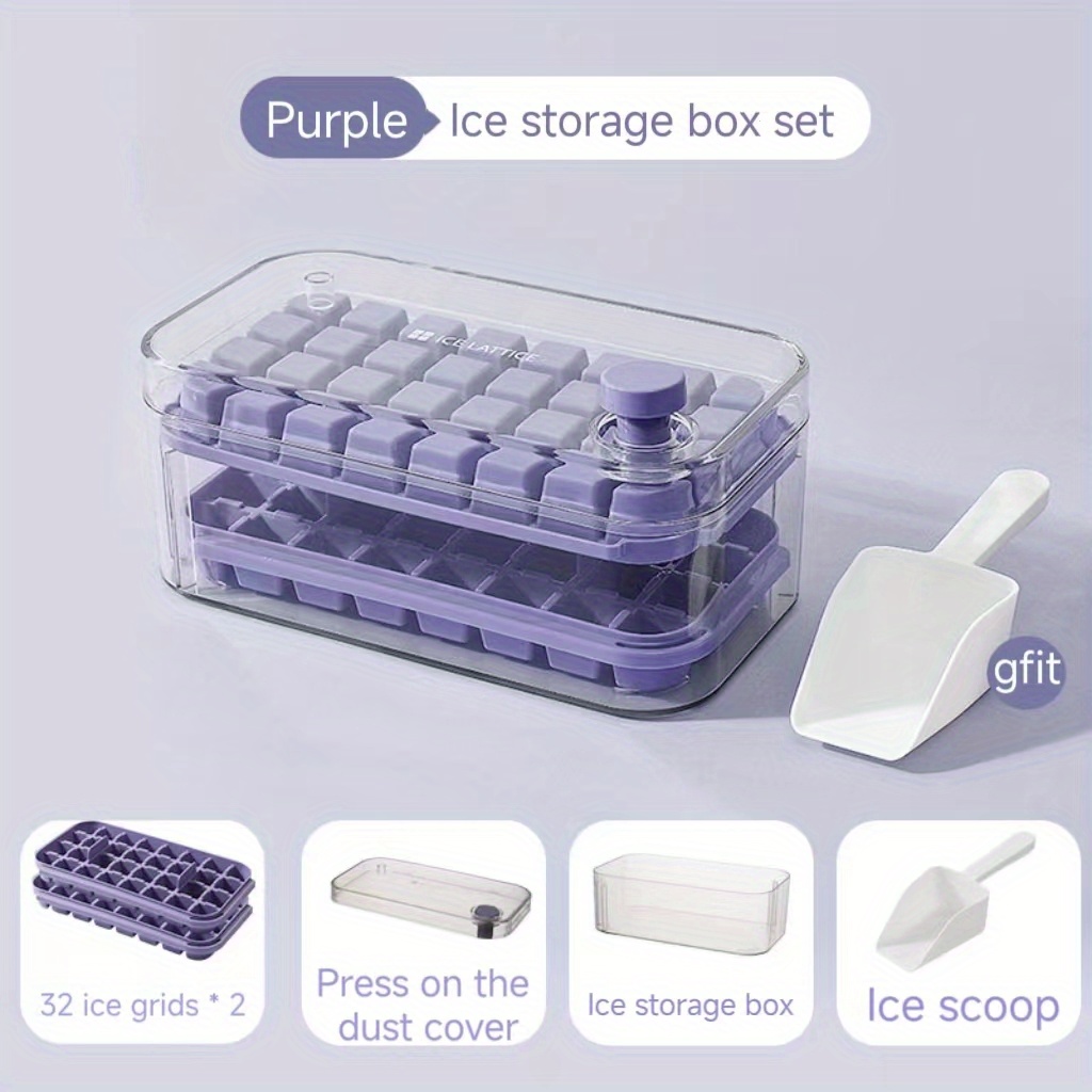 Ice Cube Tray With Lid, 64 Ice Cube Molds, Ice Cube Tray For Freezer, Ice  Cube Tray Molds With 2 Trays,ice Cube Container For Freezer, Spill Proof  Removable Lid And Ice Scoop