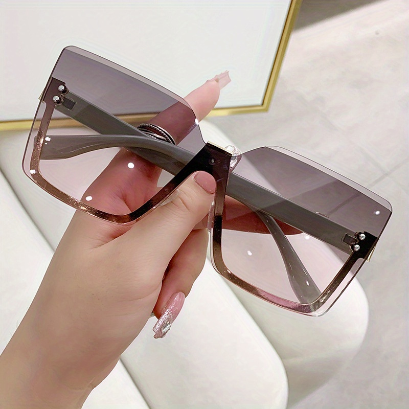 Square Rimless Sunglasses Gradient UV400 Sun Shades for Summer Travel