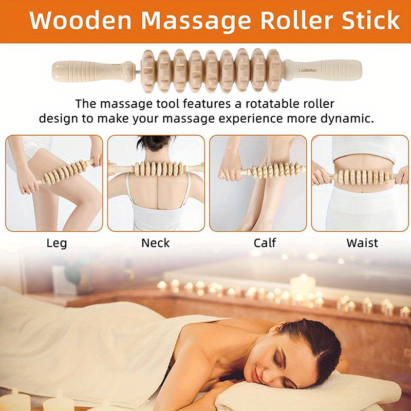 2pcs Wood Massage Roller, Lymphatic Drainage Therapy Massager