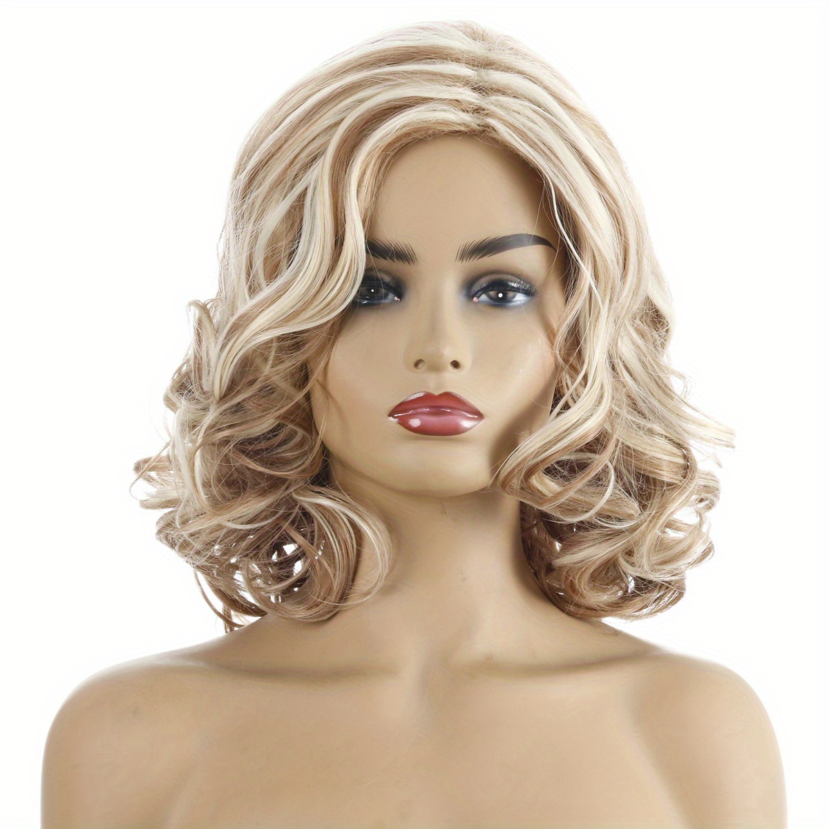 Synthetic Short Wig Slanted Bangs Fluffy Short Curly Hair Temu