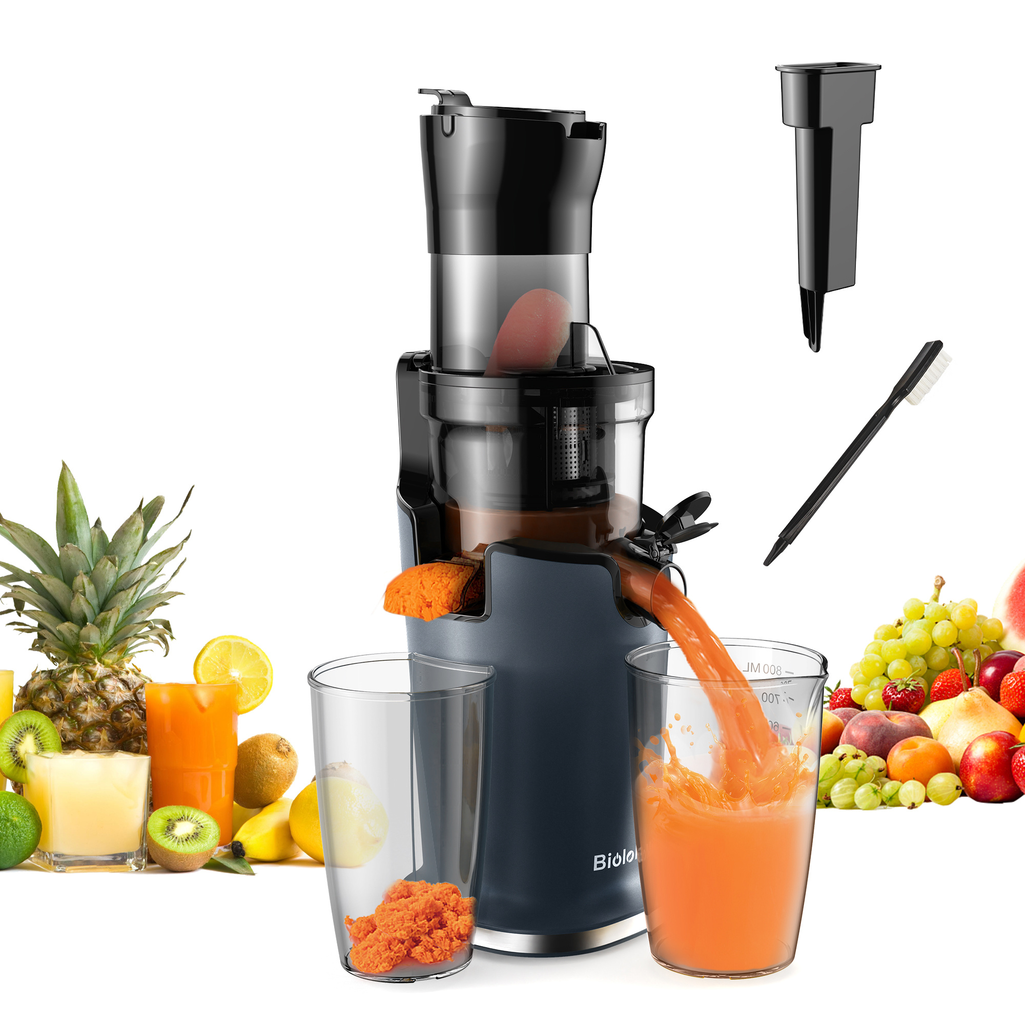 biolomix 200w cold press juicer with 3 07in feed chute tritan material slow juicer machines heavy duty masticating juice extractor fits whole fruits veggies easy to clean details 0