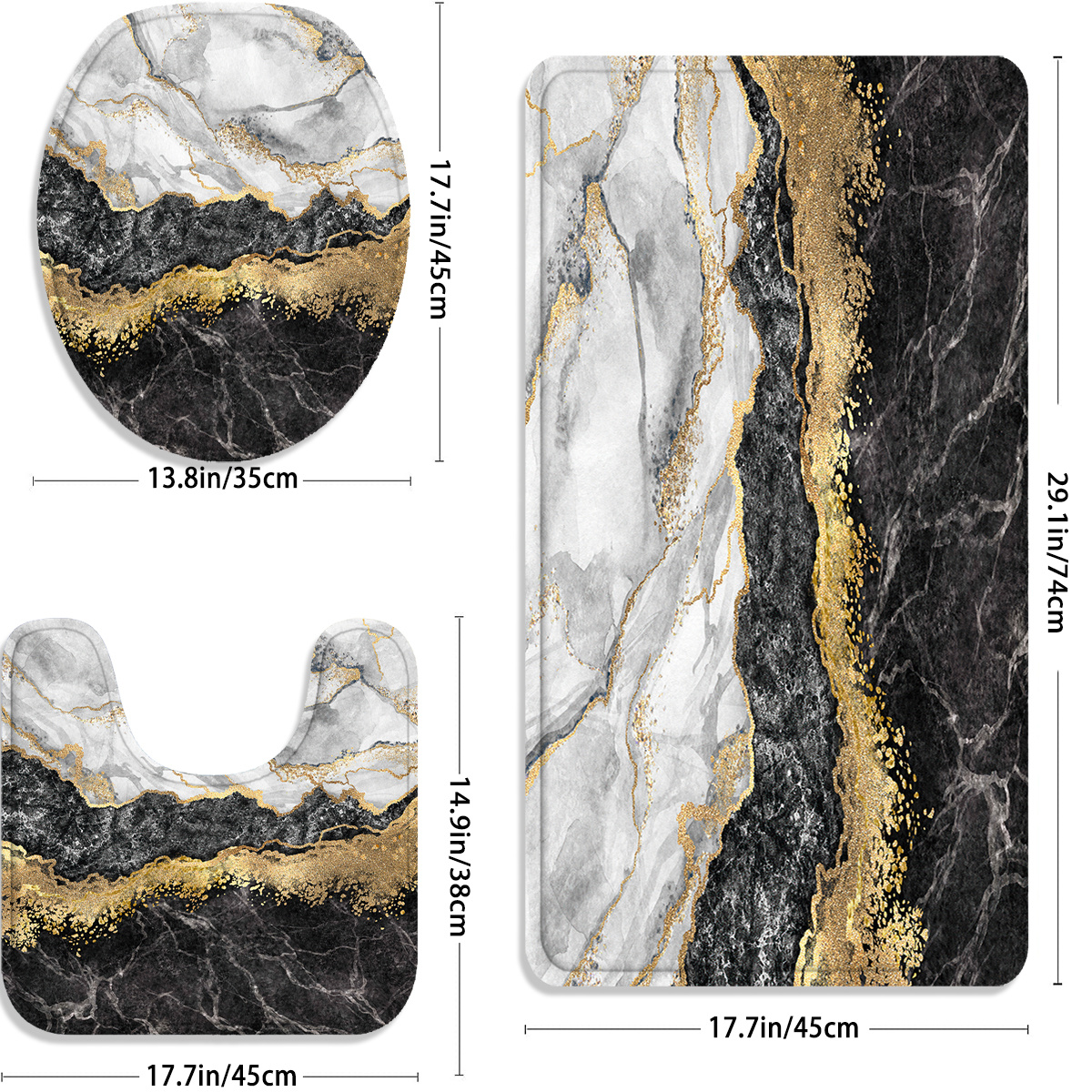 3pcs Marble Modern Bathroom Floor Mat Set