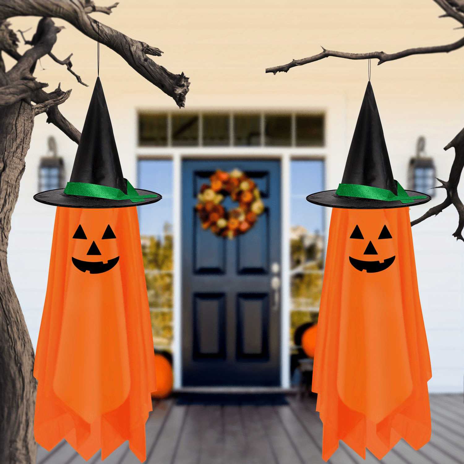 TEMU Hanging Decorations - 1 Pack Fabric Pumpkin Lanterns With Witch Hats, No Electricity Needed, Party Supplies For Garden, Tree, Home Decor