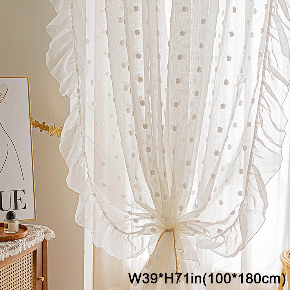 VANASEE Cortinas transparentes con pompones, bolsillo para barra de cortina  blanca para sala de estar, paneles transparentes de ventana de 52 x 63