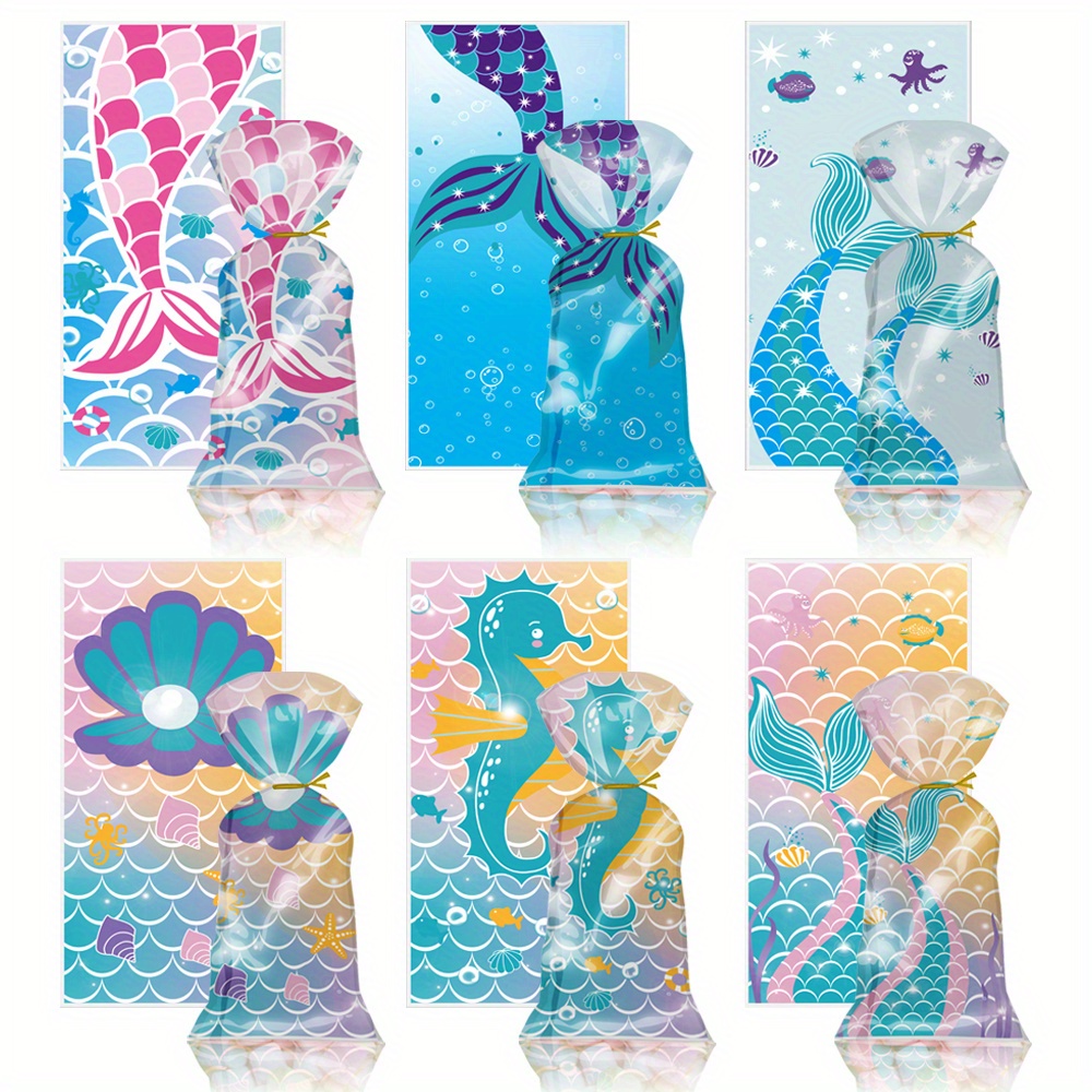 Mermaid Snack Bags Fish Tail Painting Goodie Bags Treat Bags - Temu