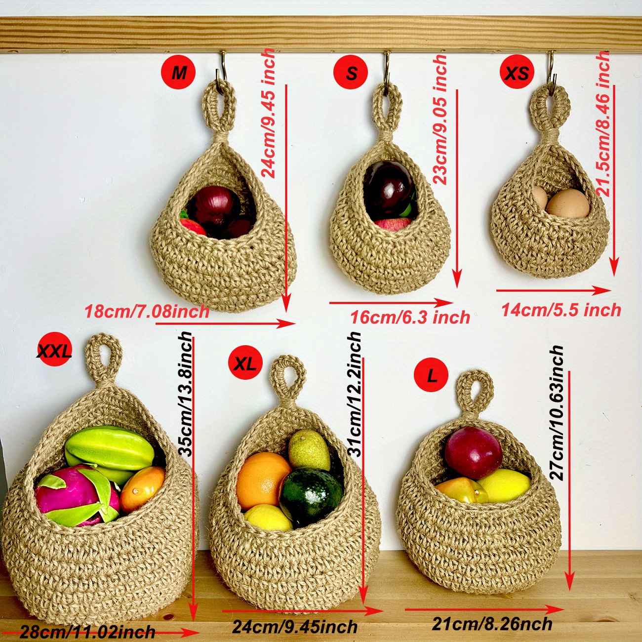 Image of Hand-woven Jute Rope Crochet Bag, Hanging Basket, Jute Rope Fruit Basket, Kitchen Storage Bag, Home Decor, Bohemian Style Home Kitchen Organizer, Snack, Cosmetics, And Skincare Storage Pouch