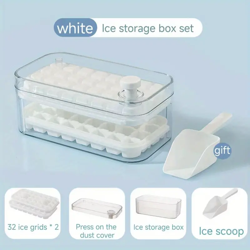 Ice Cube Tray With Lid, 64 Ice Cube Molds, Ice Cube Tray For