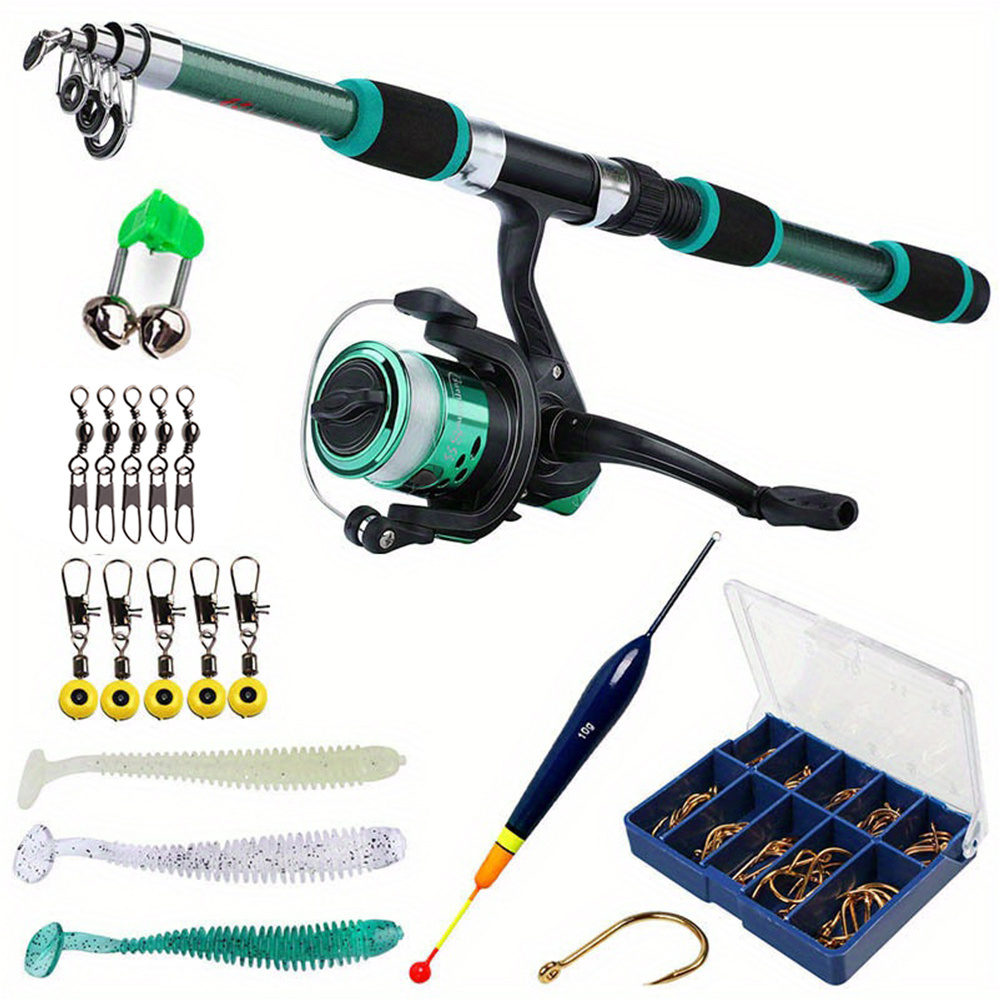 Kids Fishing Pole Set Full Kits With Telescopic Fishing Rod And Spinning  Reel Baits Hooks Set