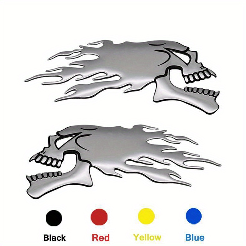 3D Auto-stickers Doodskop – 2 Stuks, Metalen, 6,8 X 4,2 Cm, Waterdicht, Zelfklevend, Geschikt Voor Auto, Motor, Helm, Laptop En Meer