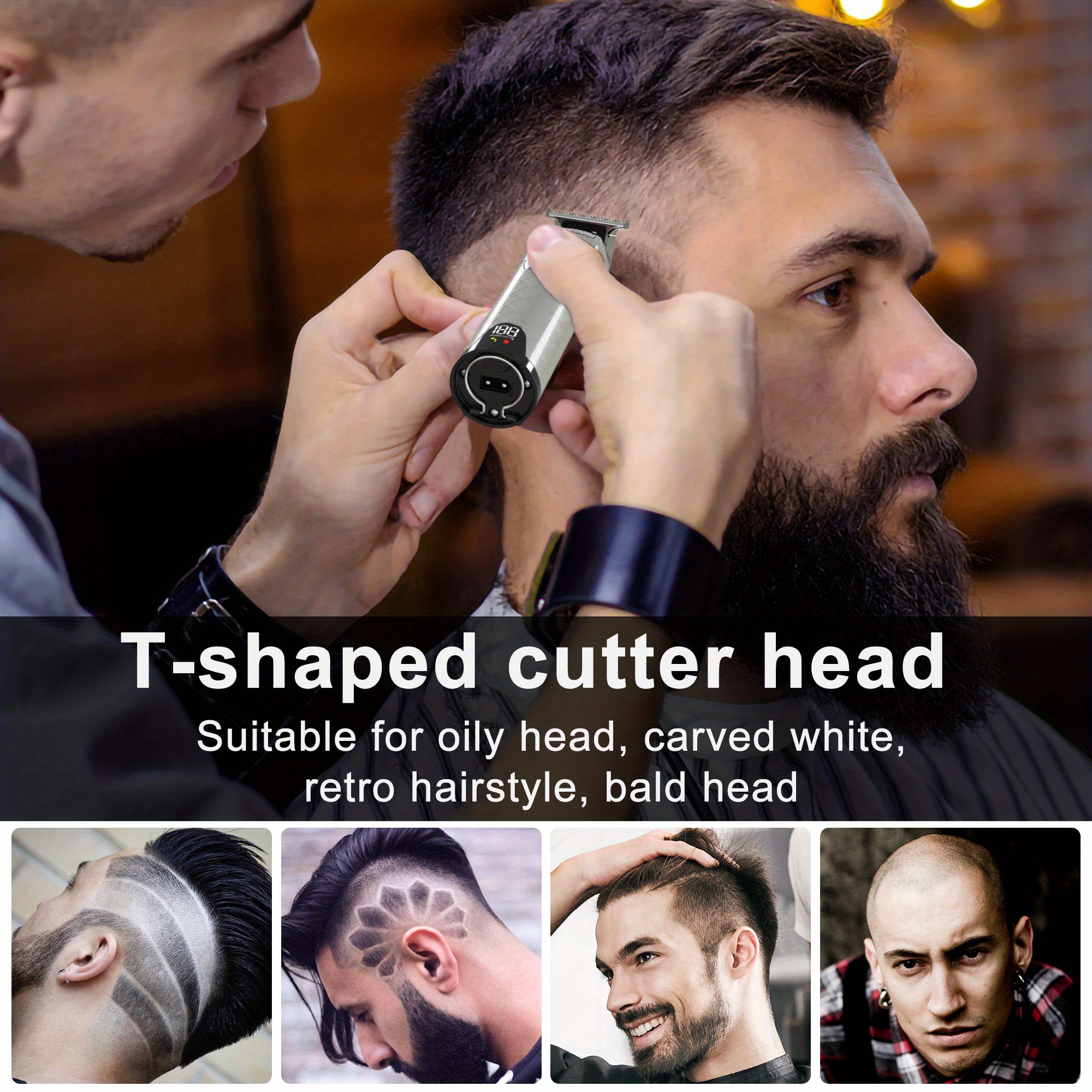 retro oil head electric clippers with lcd display hair cutting machine hair cutting tool for men details 4