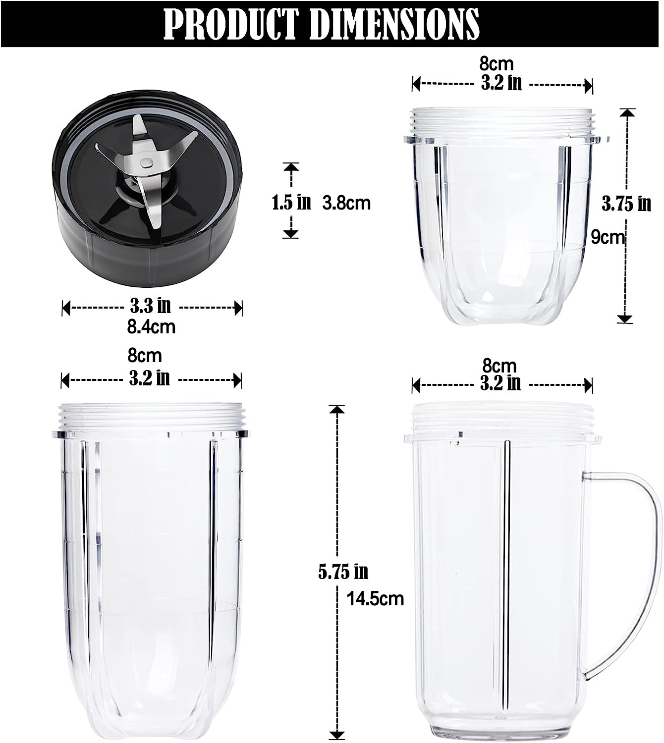 QUIENKITCH iSH09-M530241mn Replacement Cross Blade + 16oz Cup Set for Magic  Bullet, Replacement Parts compatible with 250 W Magic Bullet MB1001 Blender