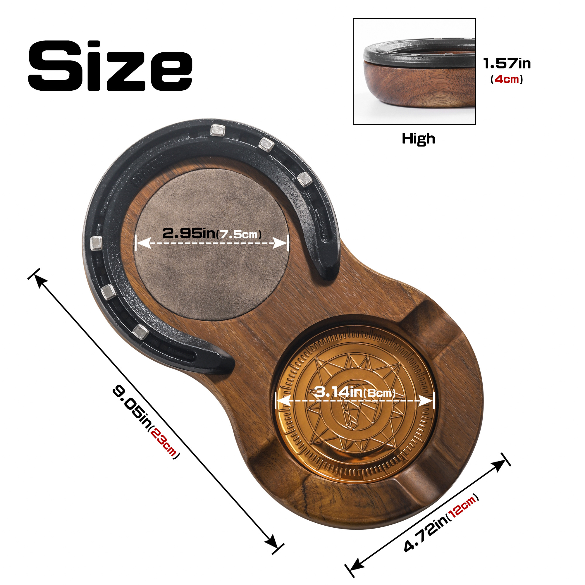 1pc wooden cigar ashtray handmade horseshoe design cigar accessories with 3 cigar slot portable travel cigar gifts for men indoor outdoor patio home office use details 2
