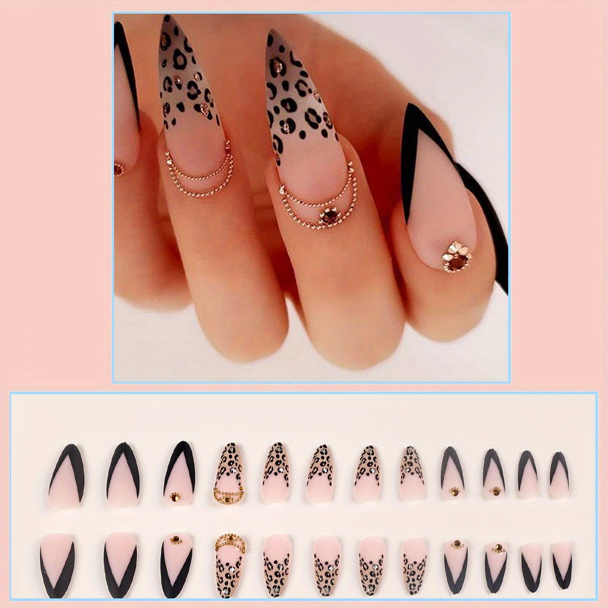 Cheap Leopard Fake Nials Long Almond Nail Tips Manicure Press on