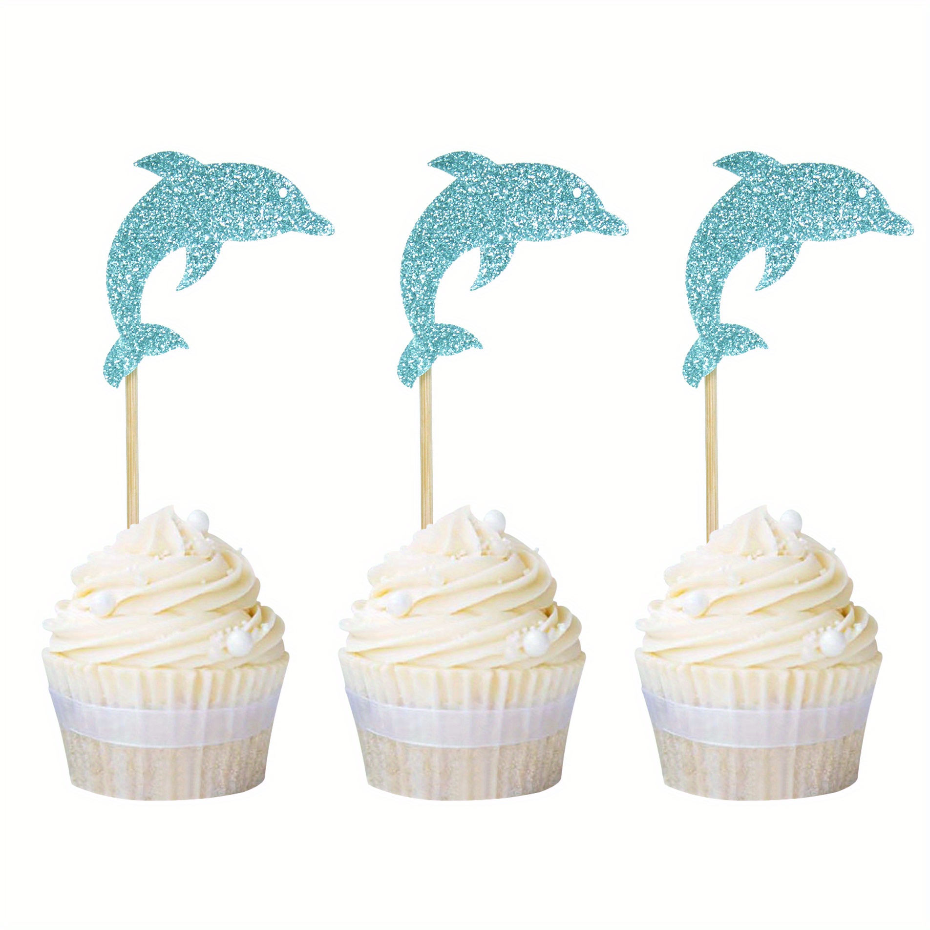 Glitter Blue Dolphin Cupcake Toppers Sea Theme Cupcake Picks - Temu