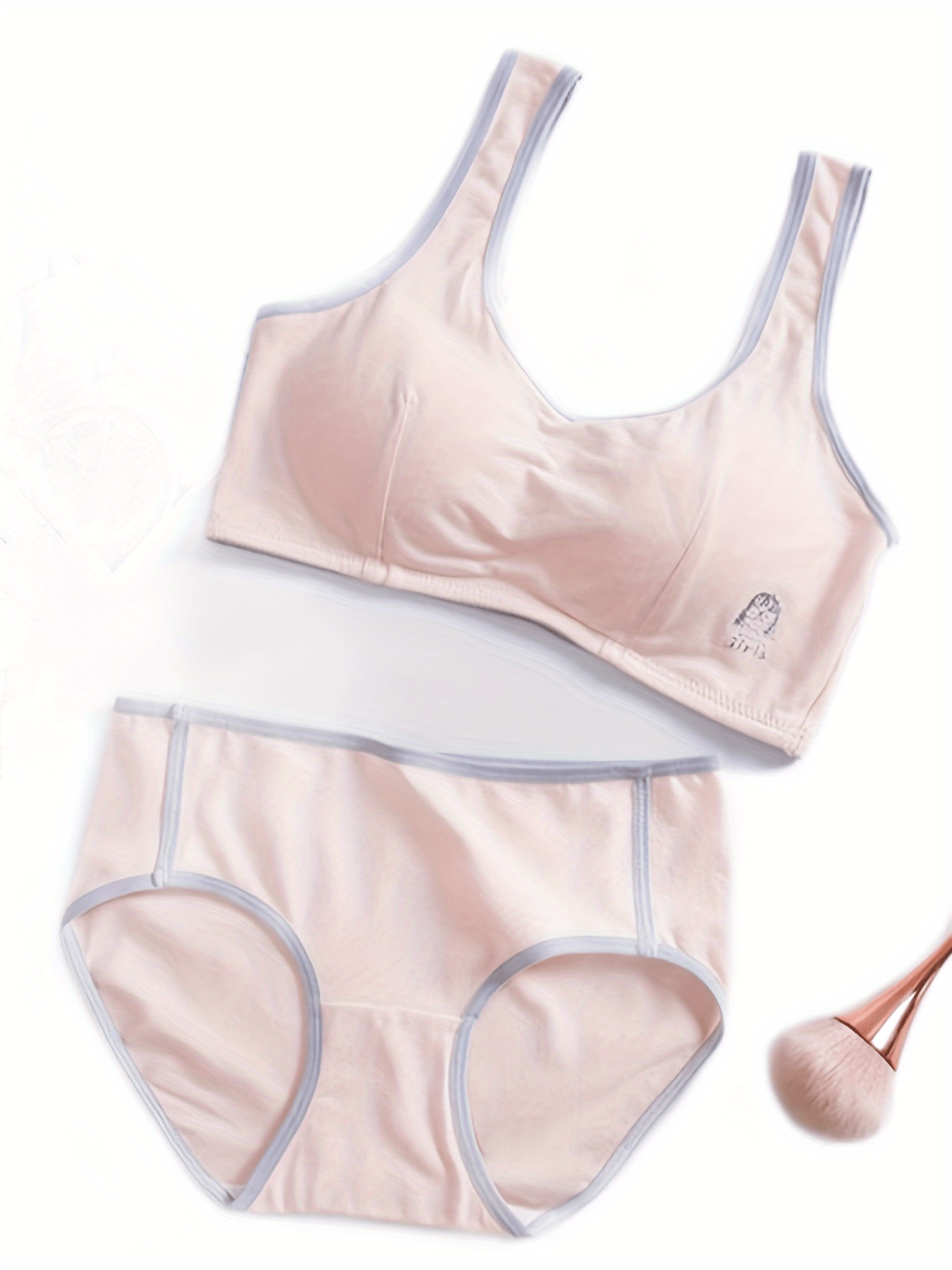 Girl's Lingerie Brief Set Solid Color Bra Penties Comfy - Temu