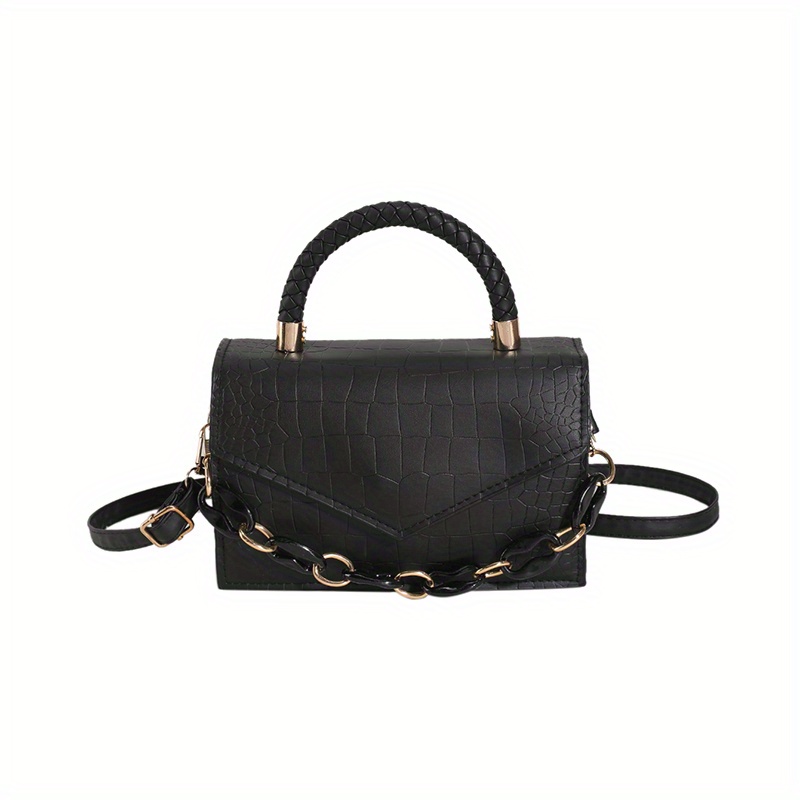 Elegante Quadratische Umhängetasche - Strukturiertes PU-Leder Mit Kette